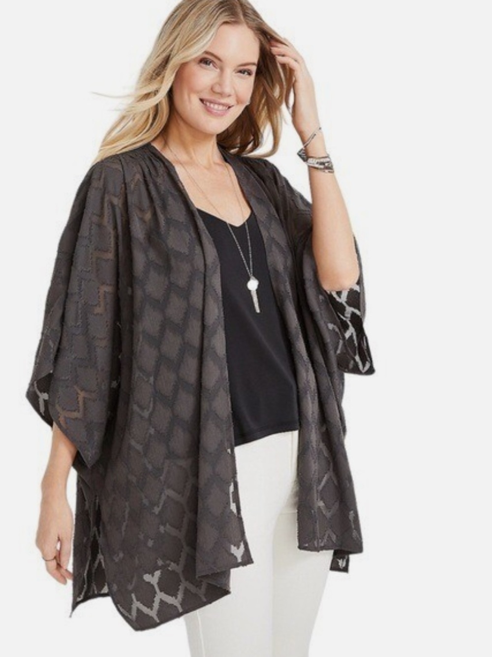 Maurices Geometric Burnout Pattern Flowy Open Front Kimono Cardigan One Size